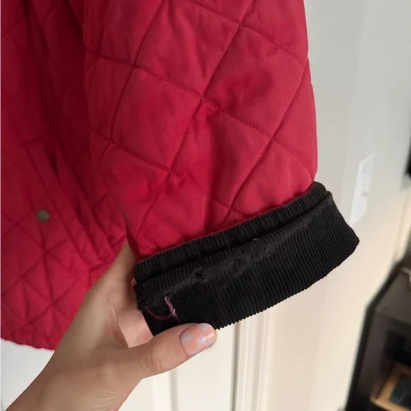 Vintage L.L. Bean Women's Quilted Red barn Jacket with Suede Brown Collar - Picture 10 of 11